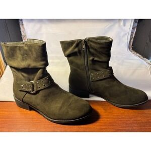 American Eagle Women's 8.5 Green Suede Studded Ankle Boots Zip Low Heel